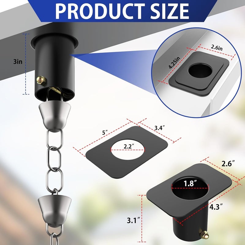 Fengone 4pack Rain Chain Gutter with Bolt Anti-Rust Black Metal Adapter Decorative Rain Chains for Outside Gutter Downspout Adapter - Image 3